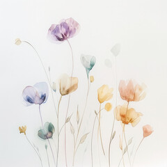 Vibrant Flowers Painting on White Background