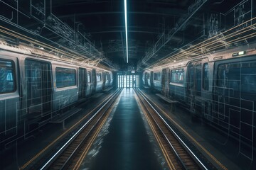 Perspective view of a subway platform and train Generative AI image --ar 3:2 --stylize 250 --v 5 Job ID: a6d1ef52-815f-4b52-91f0-ac002e99f8b6