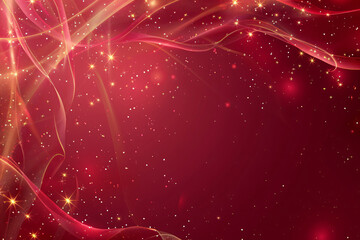 Red background with star elements, vector illustration, pink and gold color scheme, shiny light effects, glowing stars, curved lines and curves on the edge of the red background
