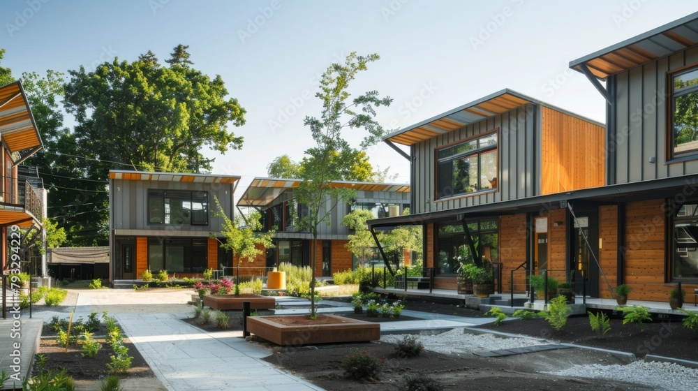 Poster Row of Houses With Trees in the Background