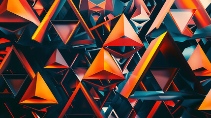 a colorful wall adorned with a variety of geometric shapes, including triangles, hexagons, and a sq - obrazy, fototapety, plakaty
