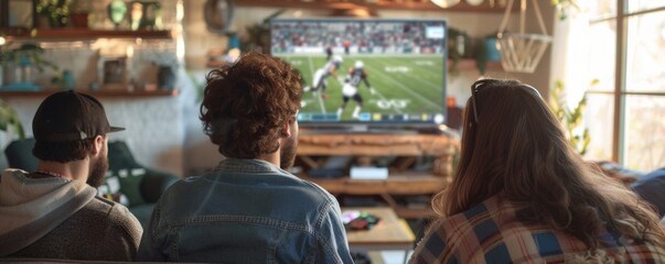Friends enjoying football game on tv at home