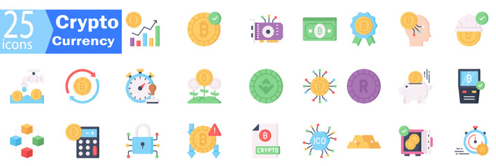 Set Vector of cryptocurrency. Isolated on white background. different editable stroke, finance, exchange. Outline blockchain icon collection