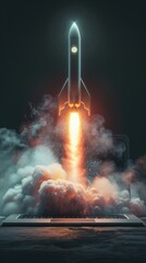 Rocket launch from laptop concept