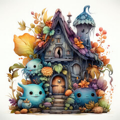 Obraz premium Watercolor monster house vector, clipart Illustration, Generative Ai
