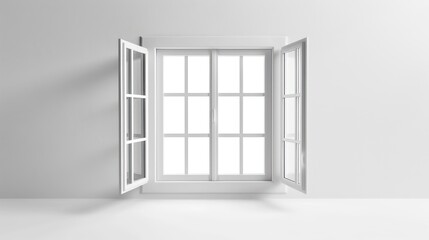 Opened white plastic window. AI generated
