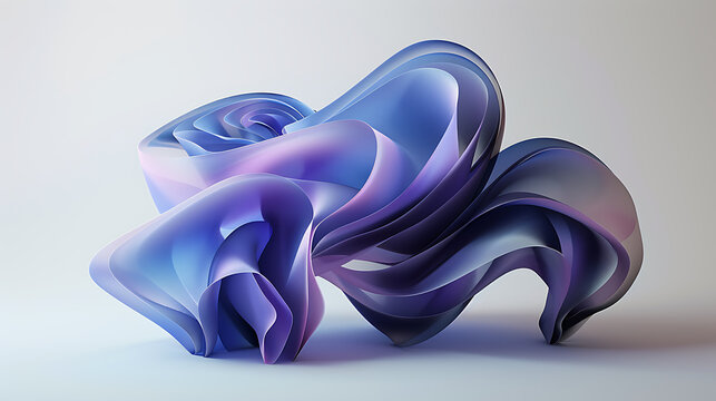 an abstract 3D shape with a smooth, wavy structure. The colors transition from deep blue at the base to lighter blue and eventually to purple at the tips