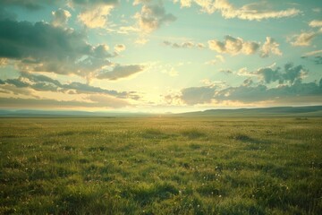 Tranquil meadow under serene sky - captivating scenery for natural background view