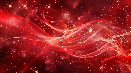 a vibrant red background adorned with swirling light streaks and sparkling stars. The dominant color is a deep, rich red, creating a sense of motion and energy - obrazy, fototapety, plakaty