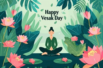 Fototapeta na wymiar Celebration of Vesak Day With Lotus Flowers and Meditation