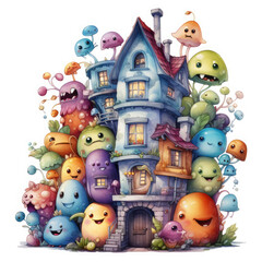 Watercolor monster house vector, clipart Illustration, Generative Ai