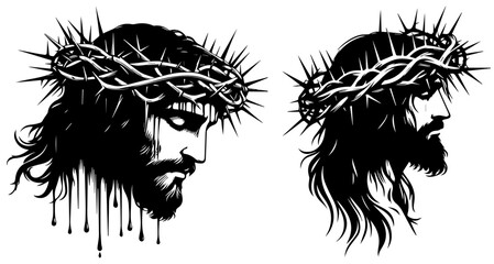 Jesus Christ Savior Messiah Son of God, vector illustration silhouette for laser cutting cnc, engraving, religious icon, clipart black shape - obrazy, fototapety, plakaty