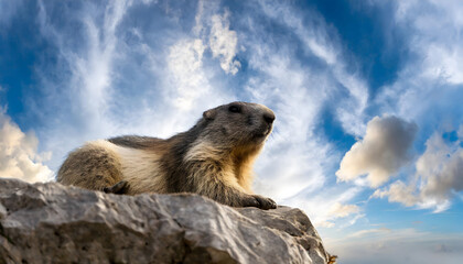 Groundhog Perched on Large Rock. Generative AI