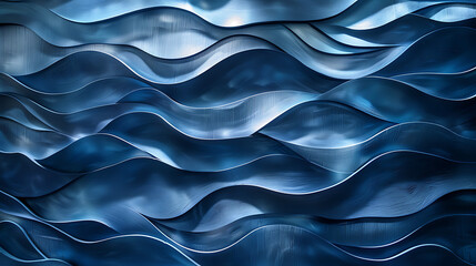a series of blue, wave-like patterns that create a visually appealing texture. The waves vary in shades of blue, ranging from light to dark - obrazy, fototapety, plakaty
