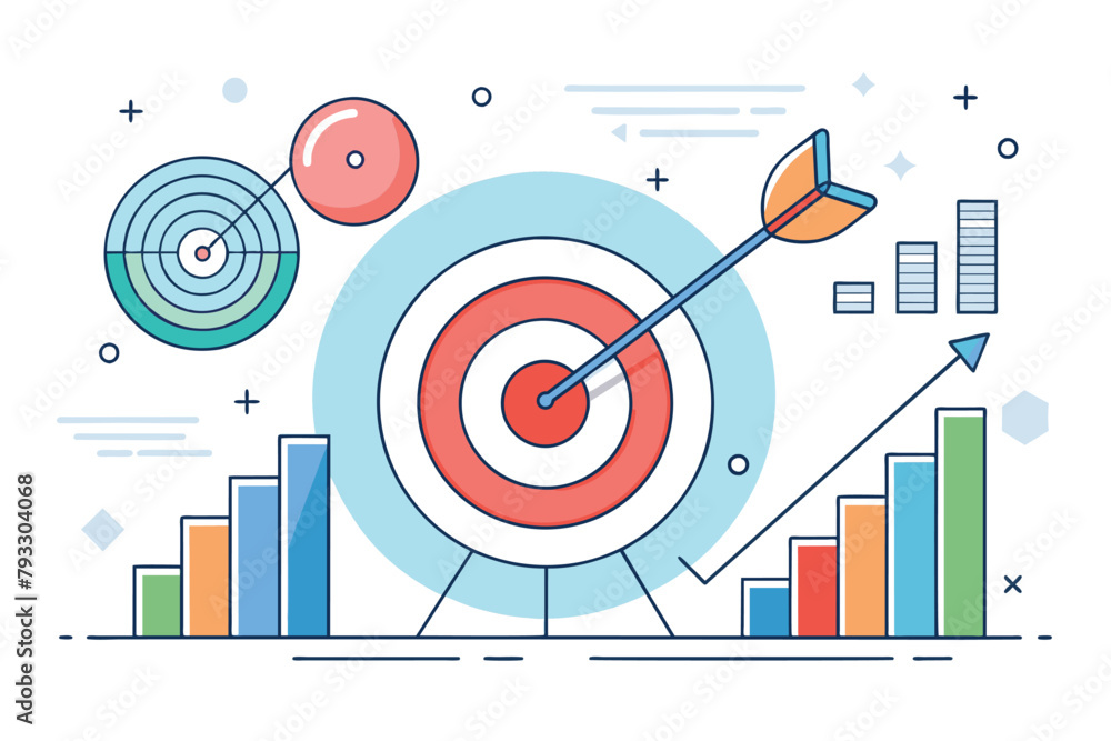 Poster a dart has hit the center of a bar chart, symbolizing precision and accuracy in data analysis, targe