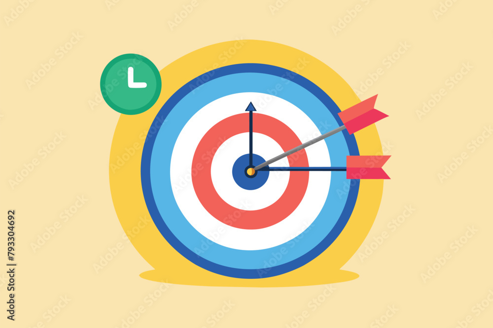 Poster a dart has landed perfectly in the center of a target board, showcasing precision and accuracy, targ