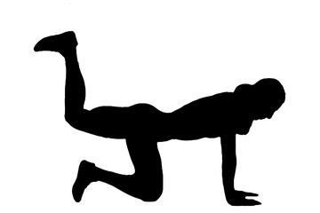 black vector image silhouette modern muscular body exercises, beauty, bodybuilding body line art. For use as a brochure template or for use in web design.