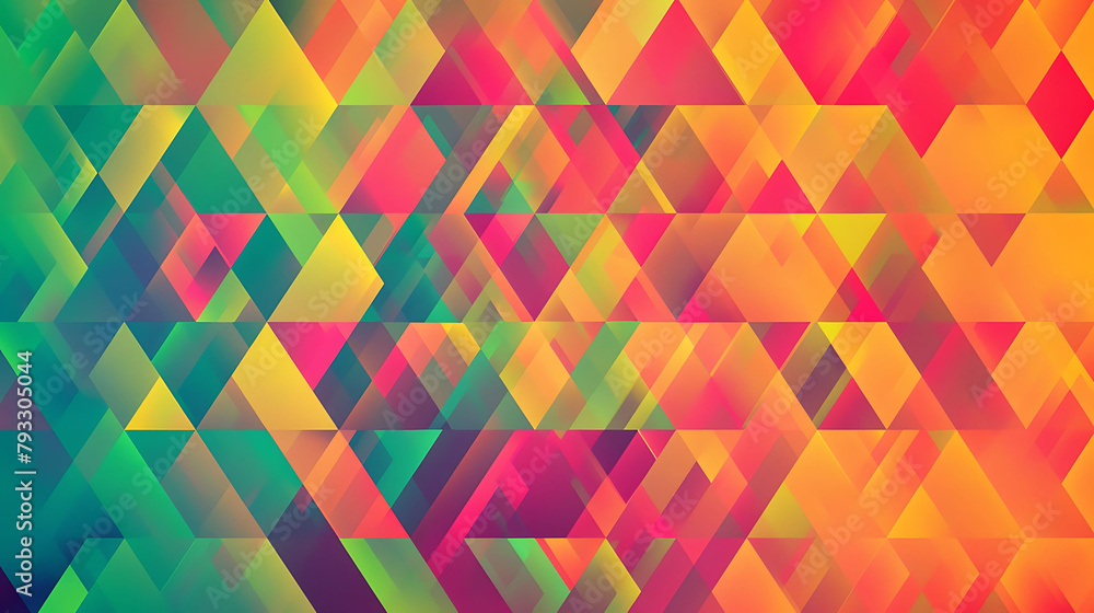 Poster a multicolored wall with a pattern of squares and triangles
