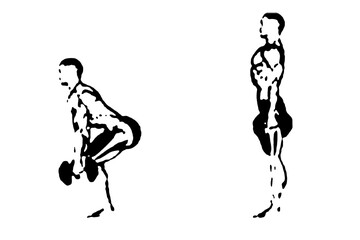 black vector image silhouette modern muscular body exercises, beauty, bodybuilding body line art. For use as a brochure template or for use in web design.