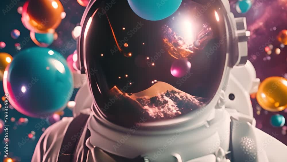 Poster astronaut in space suit standing in front of bubbles generative ai