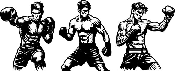 man training boxing, fighter sport , black vector silhouette shape decorative clipart illustration