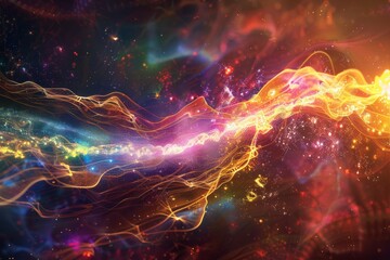 Cosmic Energy Flow with Abstract Light Waves, Stardust Trail in Intergalactic Stream, Vibrant Nebula Colors, Astral Journey in Digital Artwork