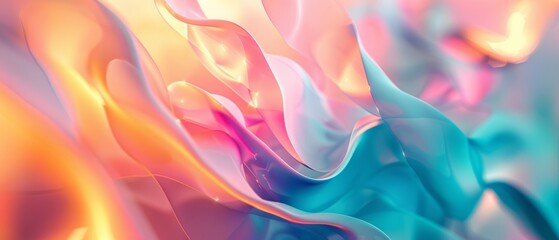 Abstract Waves with Soft Curves in Vibrant Gradient, Ethereal Glow of Flowing Lines, Serene Pastel Tones for Tranquil Modern Art