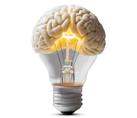 Lamp and brain symbol of mind and intelligence. Concept idea in business and education, startup and entrepreneurship.