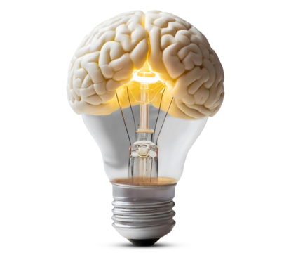 Lamp and brain symbol of mind and intelligence. Concept idea in business and education, startup and entrepreneurship.