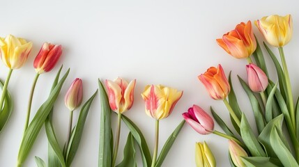 Mother s Day greetings with tulips displayed on a fresh white backdrop embodying the essence of spring a perfect template for a heartfelt message