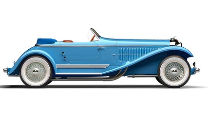 Vintage Blue Convertible Car Isolated on White Background, Classic Automobile Design, Side View Elegance. Ideal for Collectors and Nostalgia, Timeless Vehicle. AI