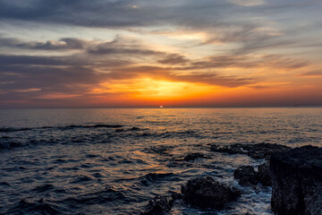 Sunset view at the adreatic sea near Umag, Istria, Croatia