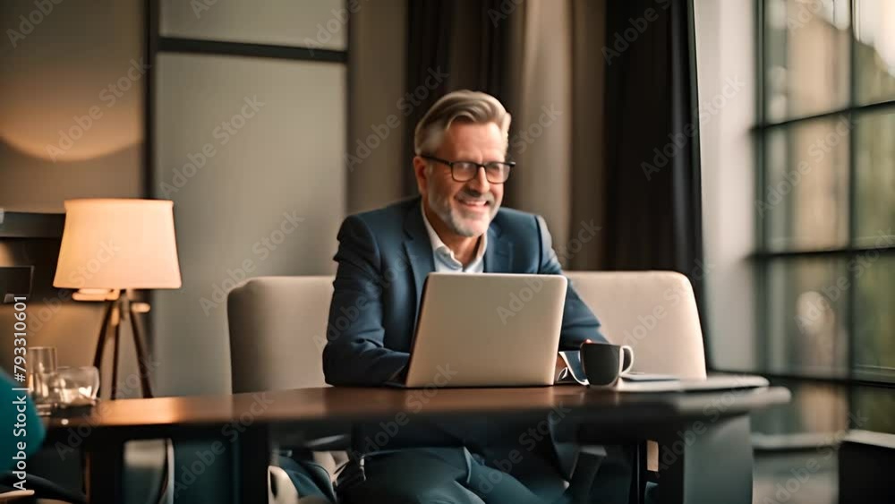 Poster man working on laptop generative ai