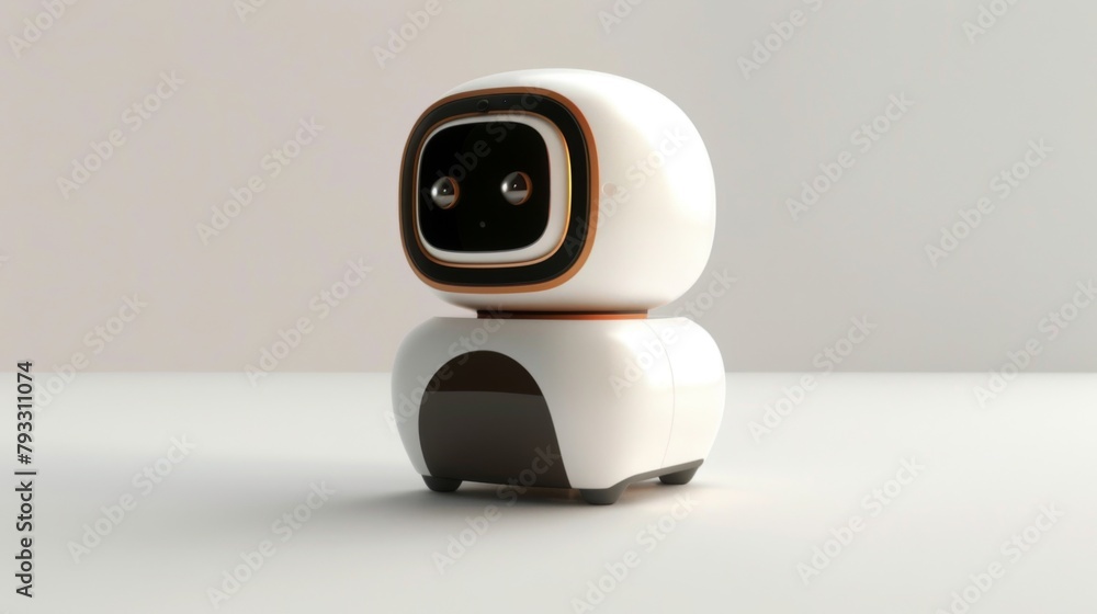 Poster white and black robot sitting on table