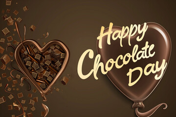 Happy Chocolate Day banner with heart shape chocolate candies background, vector illustration