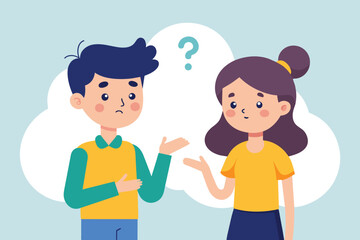A man and a woman engaged in conversation, exchanging words as they communicate with each other, the pair that asked the question, Simple and minimalist flat Vector Illustration