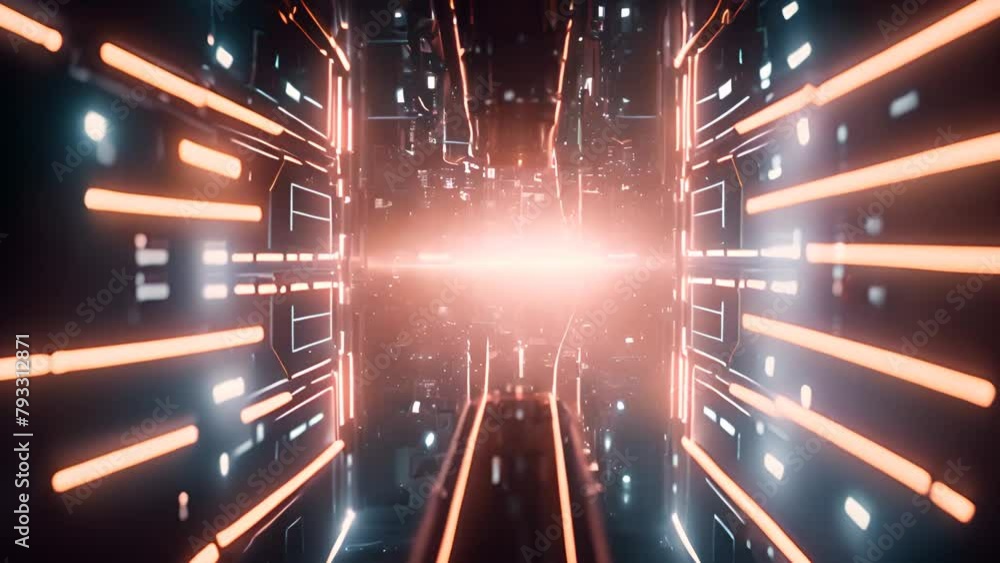 Poster illuminated futuristic tunnel with glowing lights generative ai