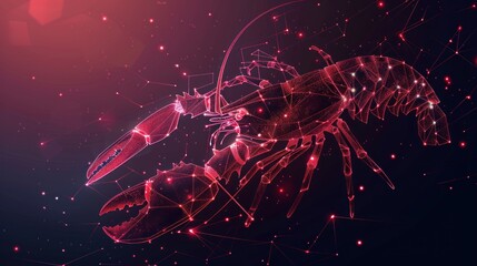 Lobster, omar from futuristic polygonal red lines and glowing stars for banner, poster, greeting card. AI generated - obrazy, fototapety, plakaty