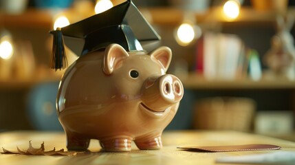 piggy bank with a graduation cap, illustrating the importance of starting early and investing in education as a pathway to financial security and success.