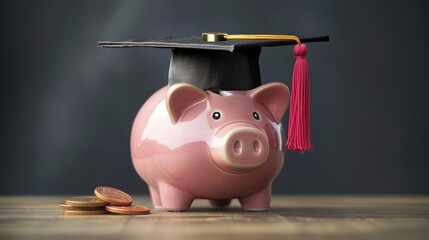 piggy bank with a graduation cap, illustrating the importance of starting early and investing in education as a pathway to financial security and success.