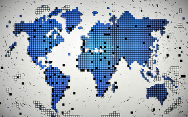 Shapes of continents made of small squares. World map
