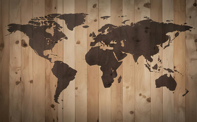 Continent shapes on the wooden backgroung