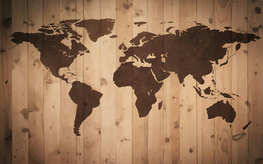 Continent shapes on the wooden backgroung