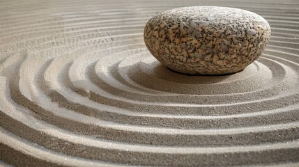Fototapeta na wymiar Envision a serene Zen garden adorned with carefully arranged stones and raked sand patterns, evoking tranquility and balance. 