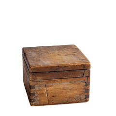 A small wooden box sits empty against a stark transparent background captured in a photo isolated on transparent background