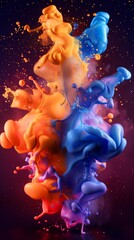 Obraz na płótnie Canvas 3D colorful rainbow explodes with colorful, splash liquid paint.