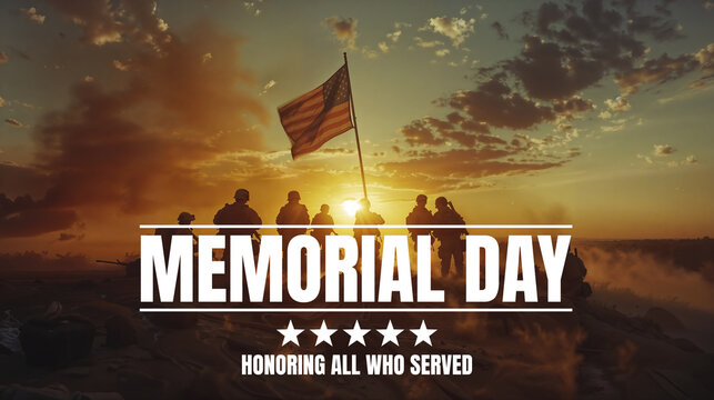 Memorial day tribute with soldiers and American flag