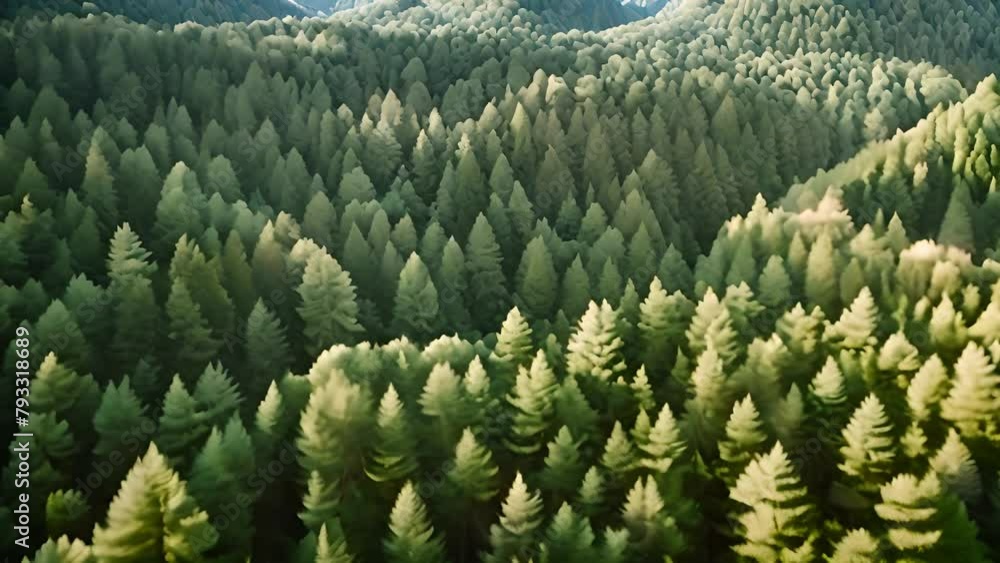 Poster lush green forestscape with abundant trees generative ai