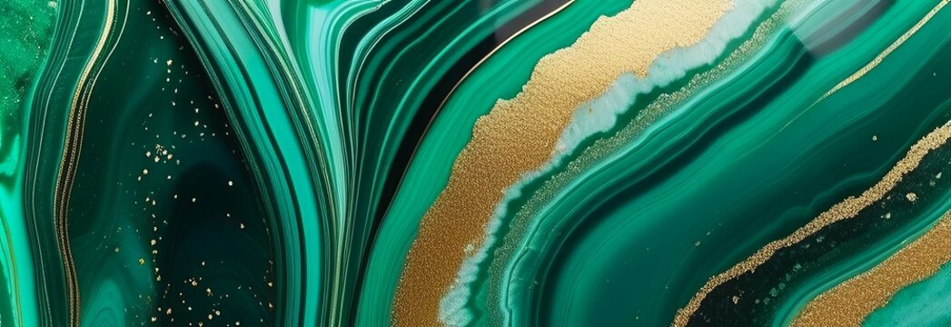 abstract painting with dominant green and gold colors, streaks and glitter. concepts: cover art for music albums, classical or ambient music, depth and emotion, luxury or artistic elegance