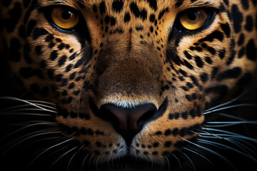 High definition image capturing the fierce and penetrating eyes of a jaguar in a dark background